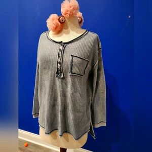 She + sky distressed lightweight blue/gray sweater Large